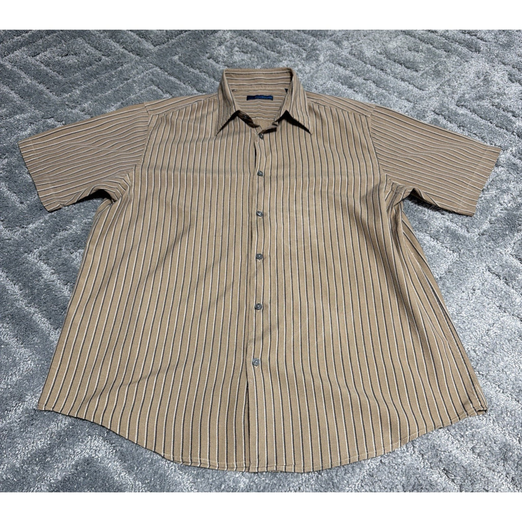 Material London XL Brown Striped dress shirt silk cotton Blend Preppy Casual