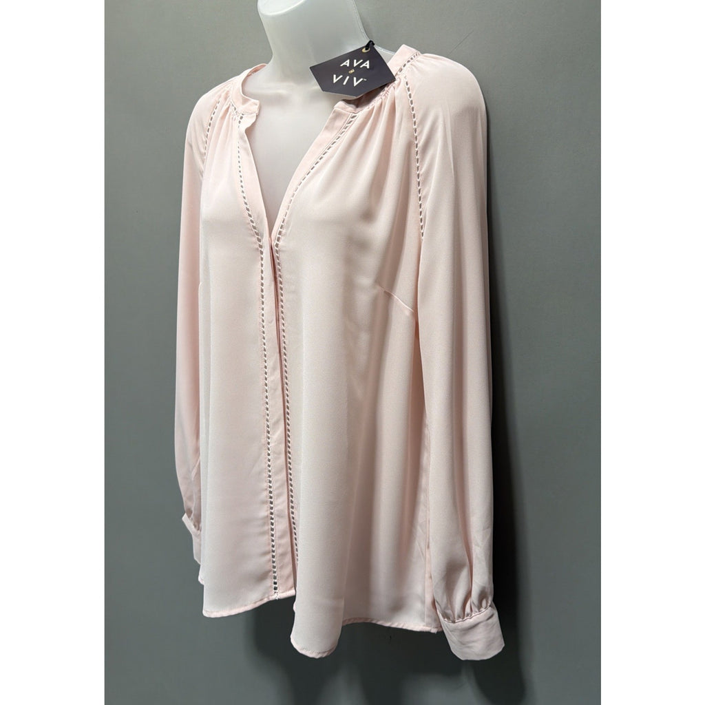 AVA & VIV Pink Long Sleeve Button Down Blouse Women’s Plus X Boho Semi Sheer NWT