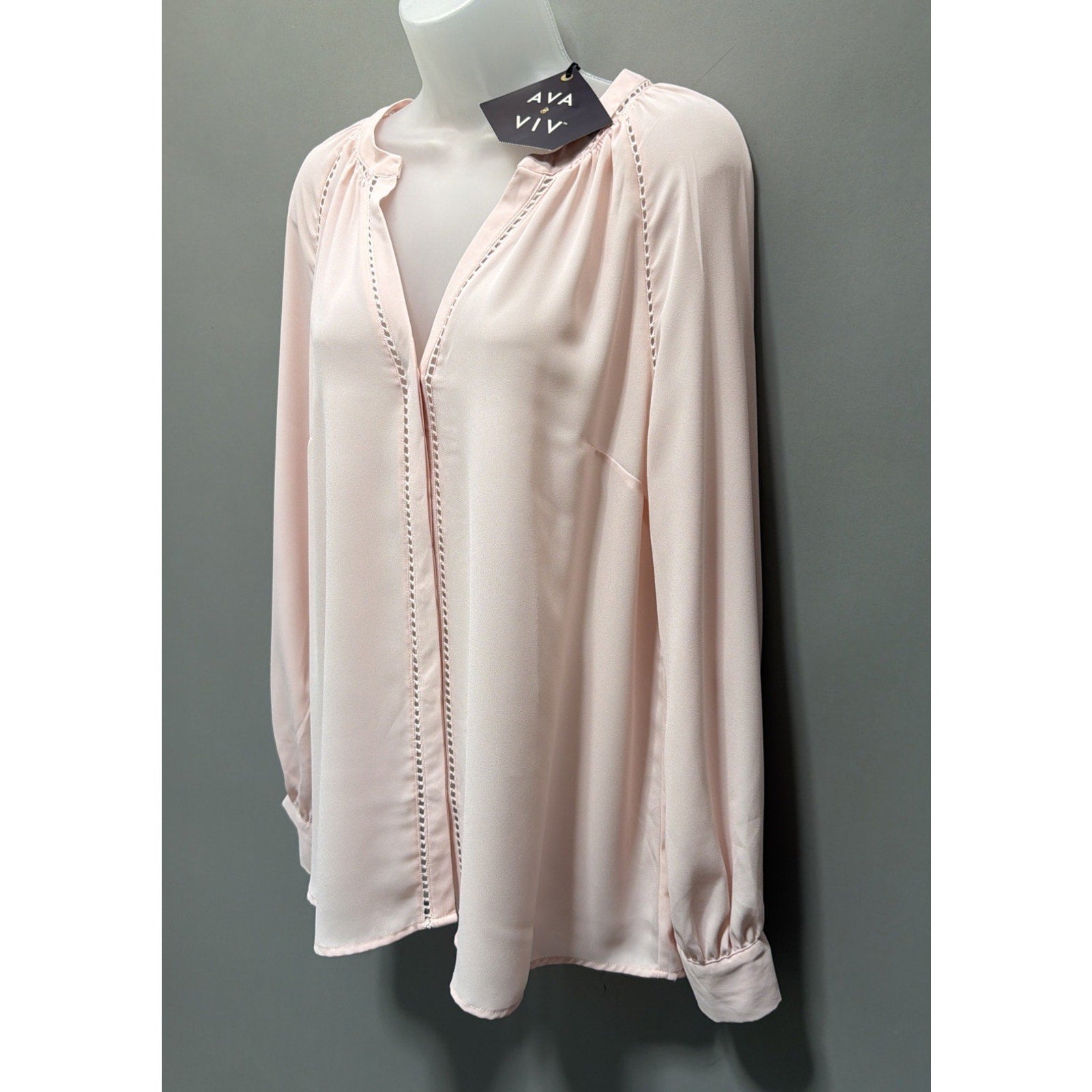 AVA & VIV Pink Long Sleeve Button Down Blouse Women’s Plus X Boho Semi Sheer NWT