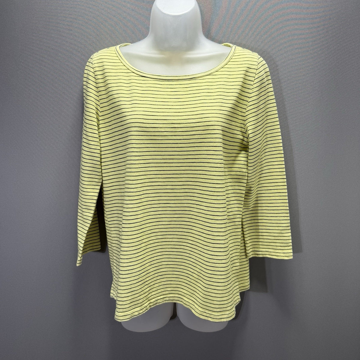 Anthropologie t.la Women S Yellow Black Stripe 3/4 Sleeve Scoop Neck Top