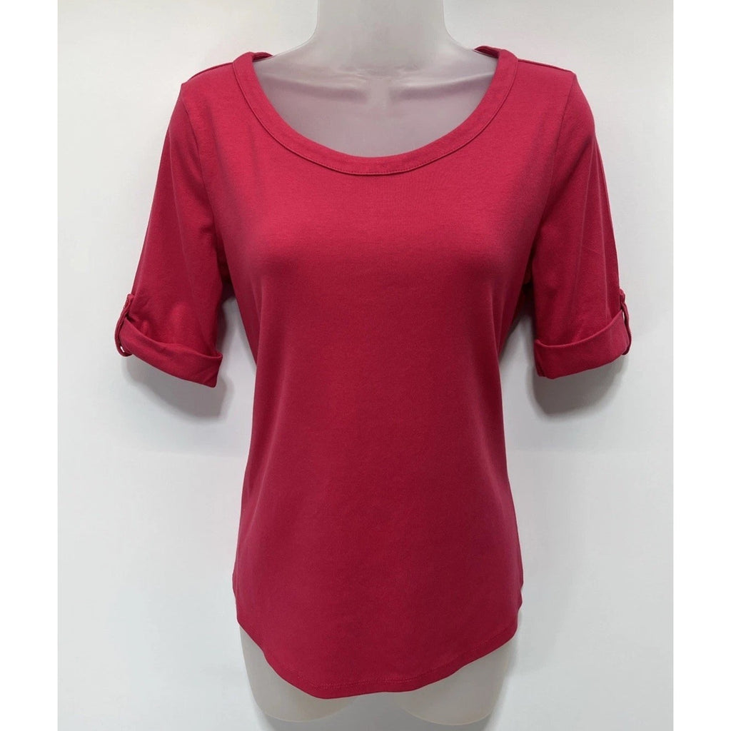 TALBOTS Tee Stretch Weekend Pink Womens Medium 3/4 Sleeve Pullover Boat Neck Top