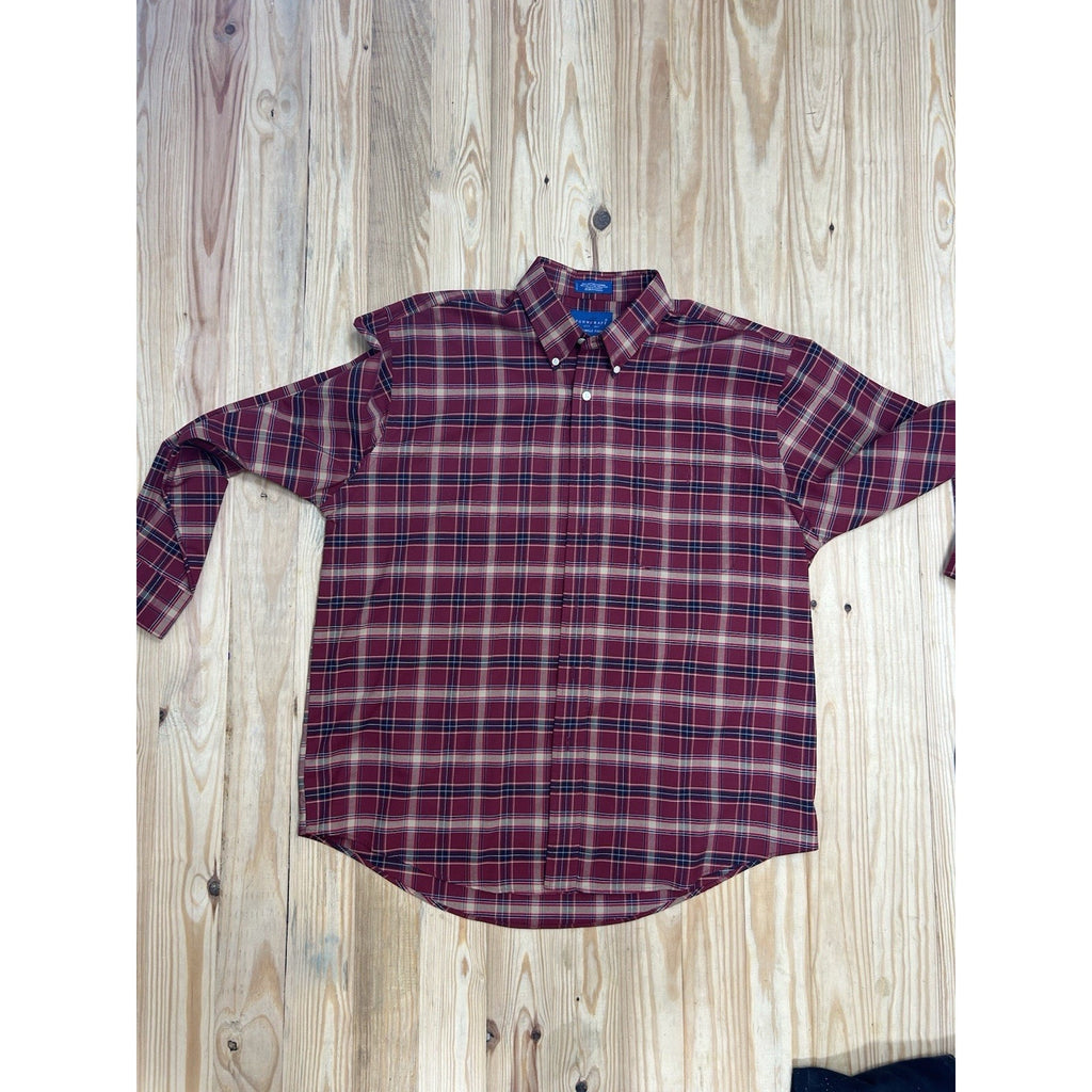 Towncraft Mens Shirt SzL Tartan Plaid Wrinkle Free Button-down Long sleeve plum