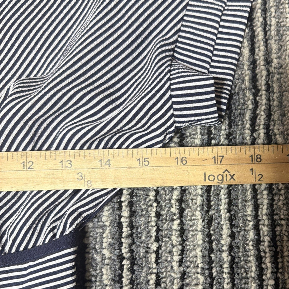 Monteau Los Angeles Top Navy White Striped Peplum Smocked Waist Sz Small NWOT