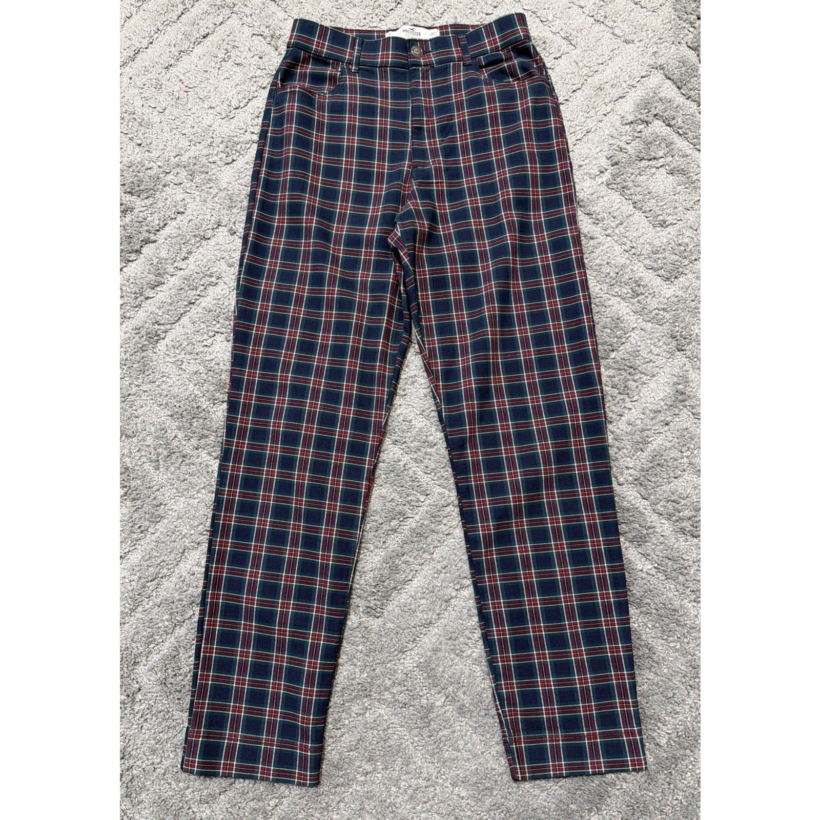 Hollister Womens Navy Blue Plaid Ultra High Rise Pants Size Small 27x27