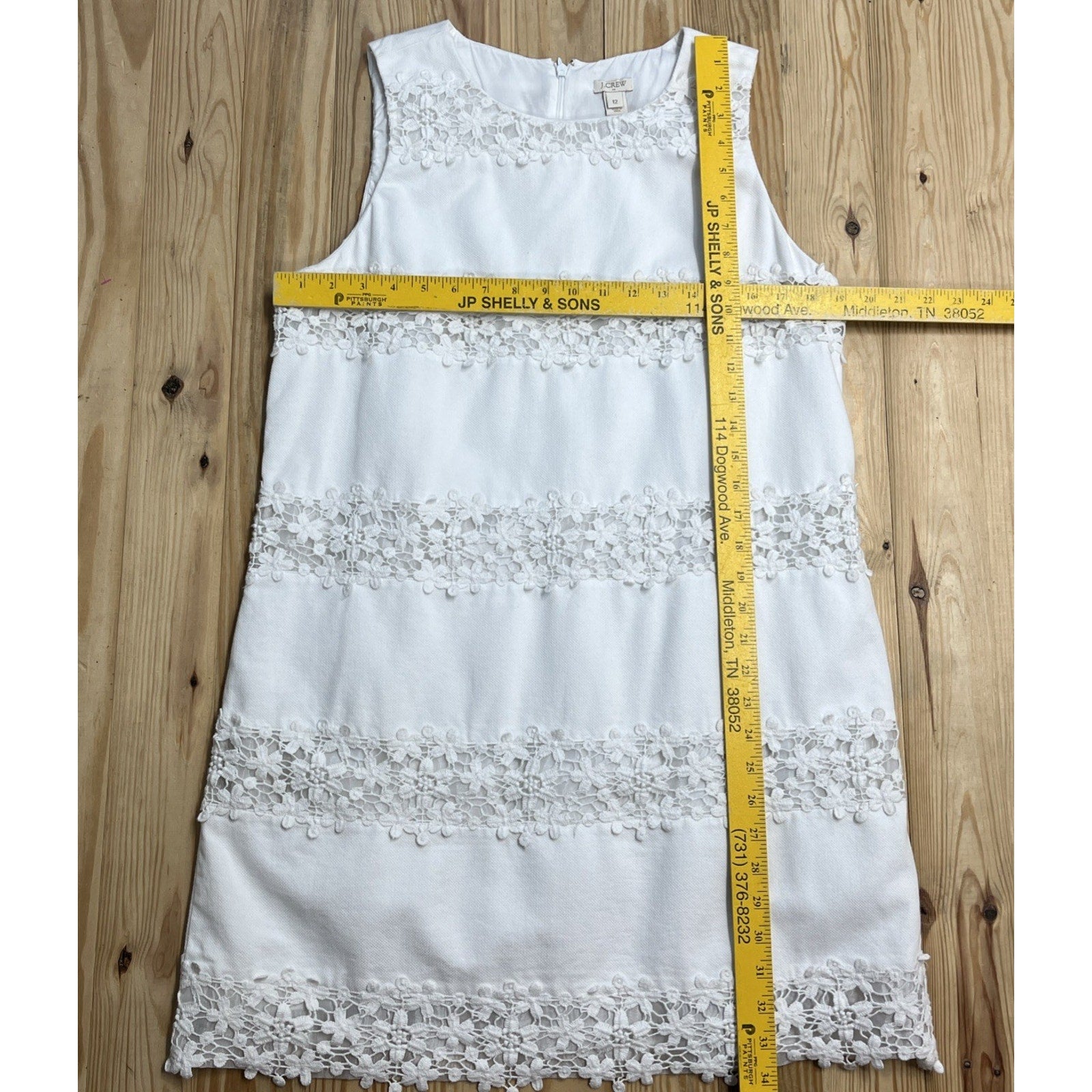 J. Crew Women’s White Embroid Lace Lined Dress Chiffon Trims Size 12