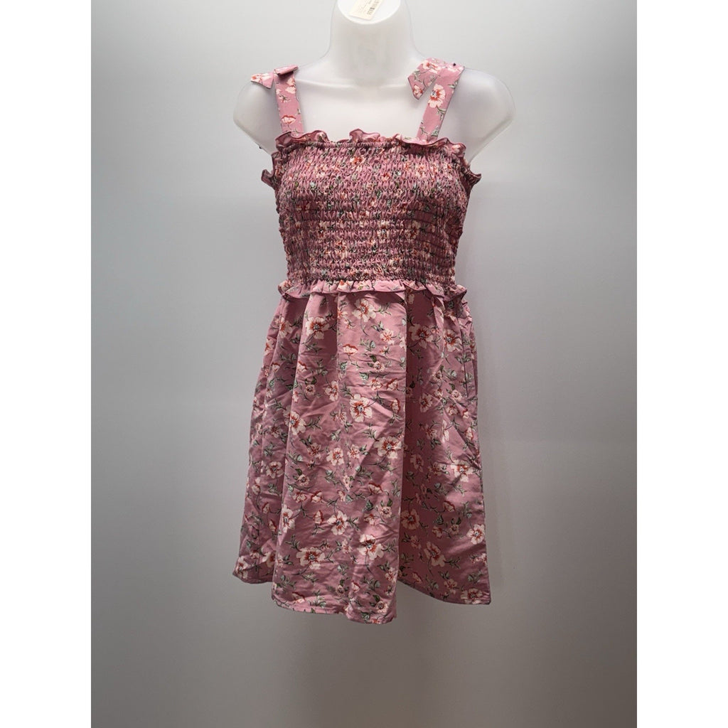 As U Wish Women’s Floral Pink Halter Bow Dress Size Medium Mini Pockets