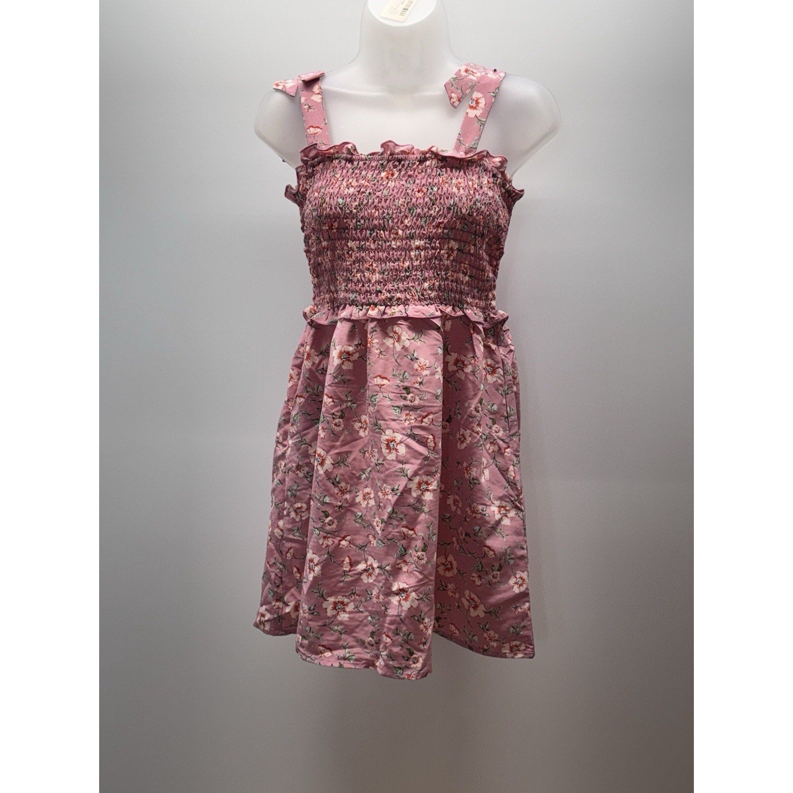 As U Wish Women’s Floral Pink Halter Bow Dress Size Medium Mini Pockets