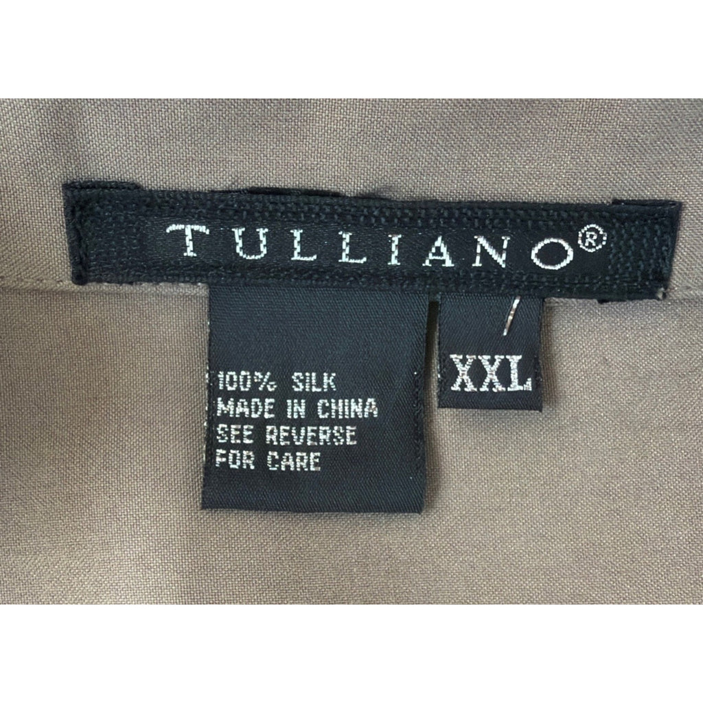 Tulliano 100% Silk Taupe Button Front Shirt Menswear 2XL Luxury Pocket NWT