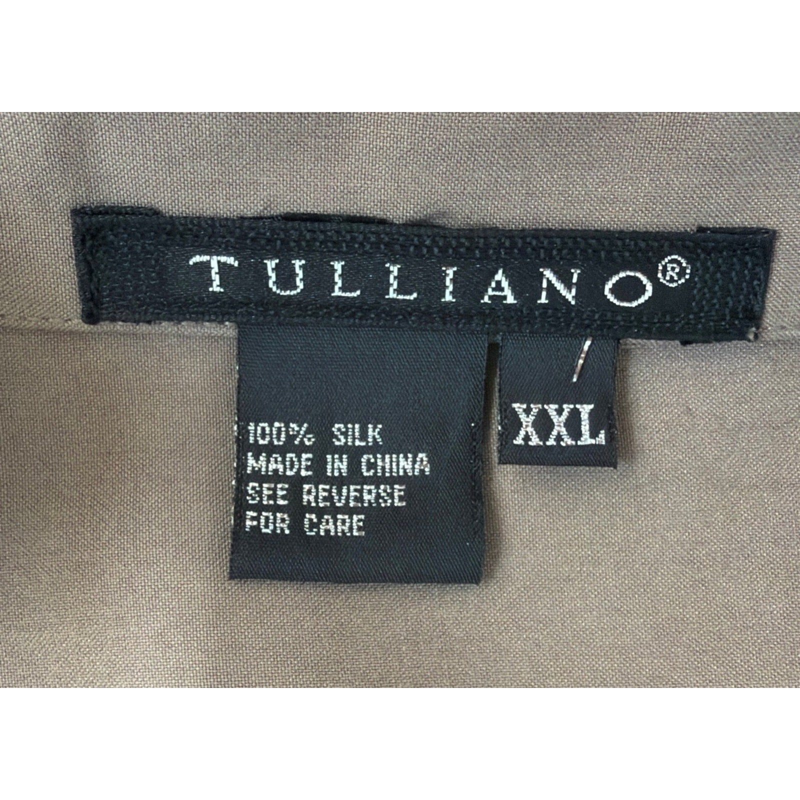 Tulliano 100% Silk Taupe Button Front Shirt Menswear 2XL Luxury Pocket NWT