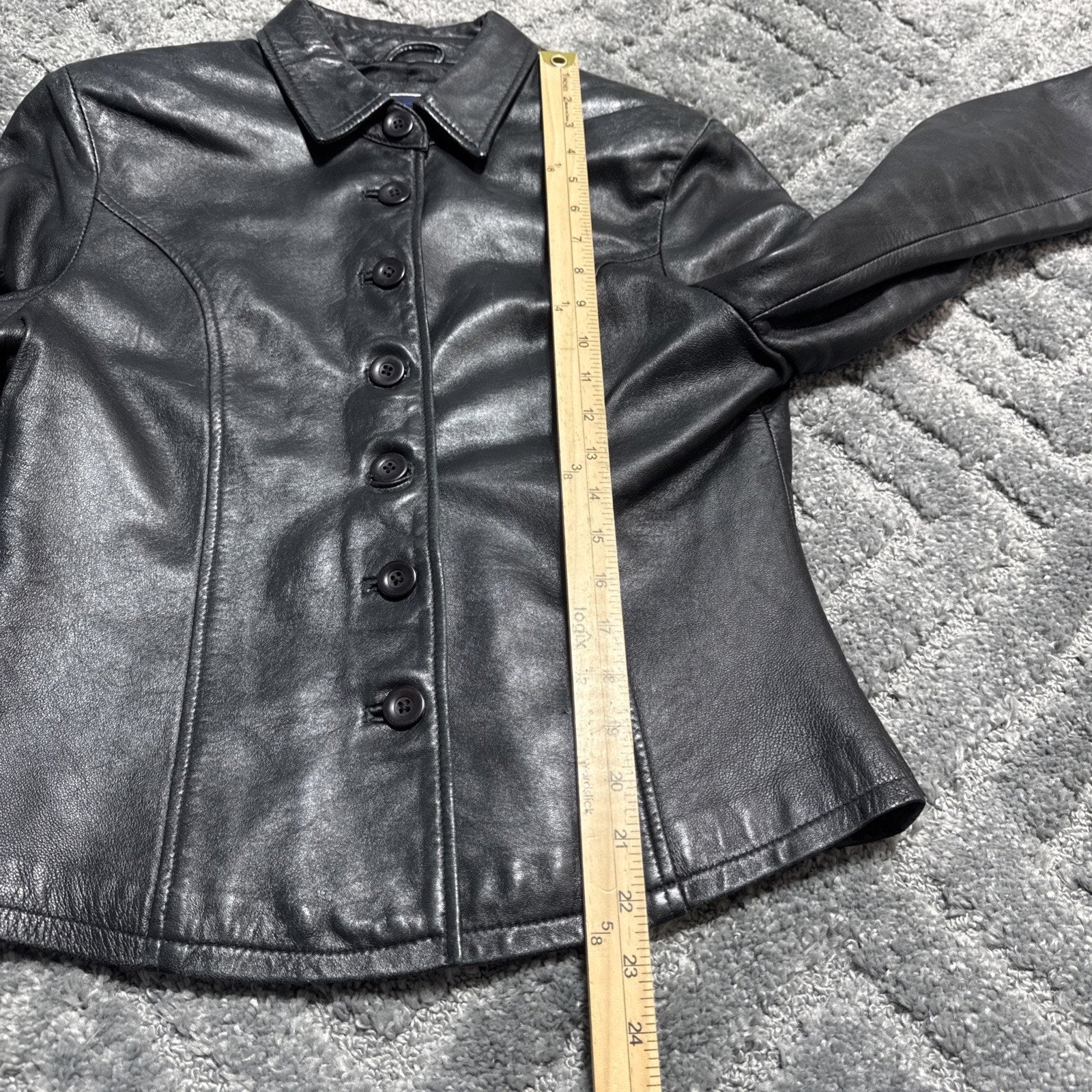 SAGUARO Black GENUINE LEATHER Jacket Women's Size M Reg Lined Coat Buttons