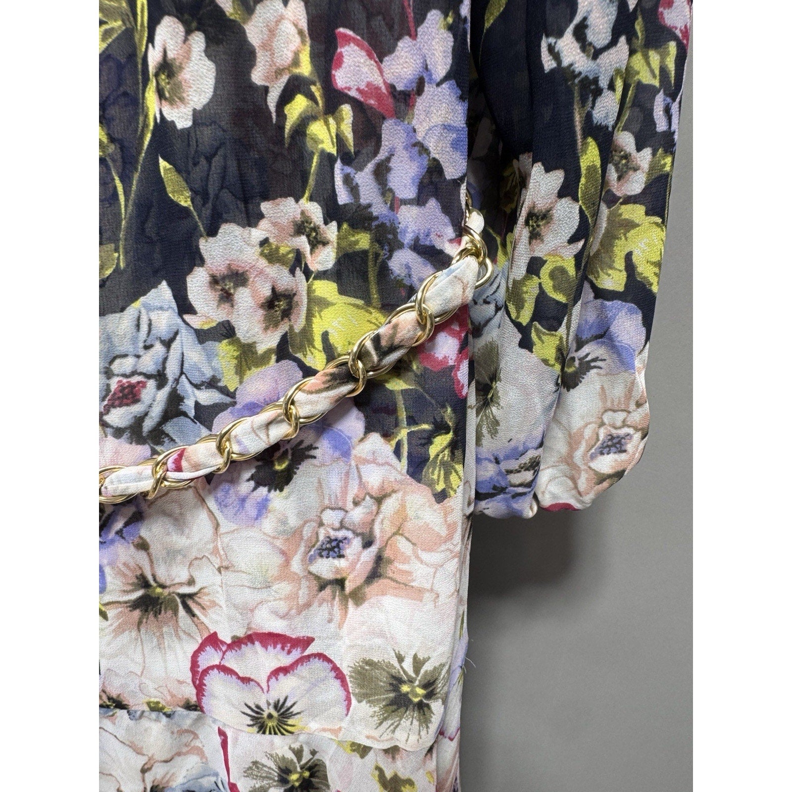 White House Black Market Floral Chain Belt Shirt Dress 17809 New Women’s Size L