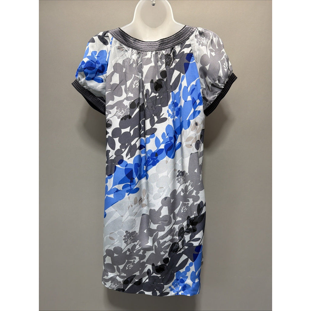 Anthro Moulinette Soeurs Silk Floral Tunic Dress Blue Gray XS Short Sleeve