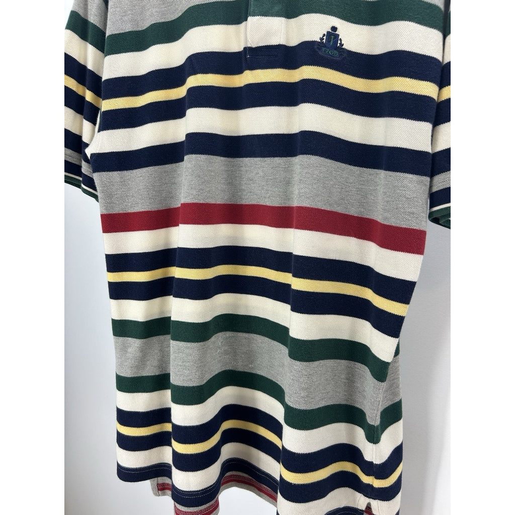 Vintage IZOD Lacoste Mens Polo Shirt Large 90s Neutral Striped Earth Tonal Logo