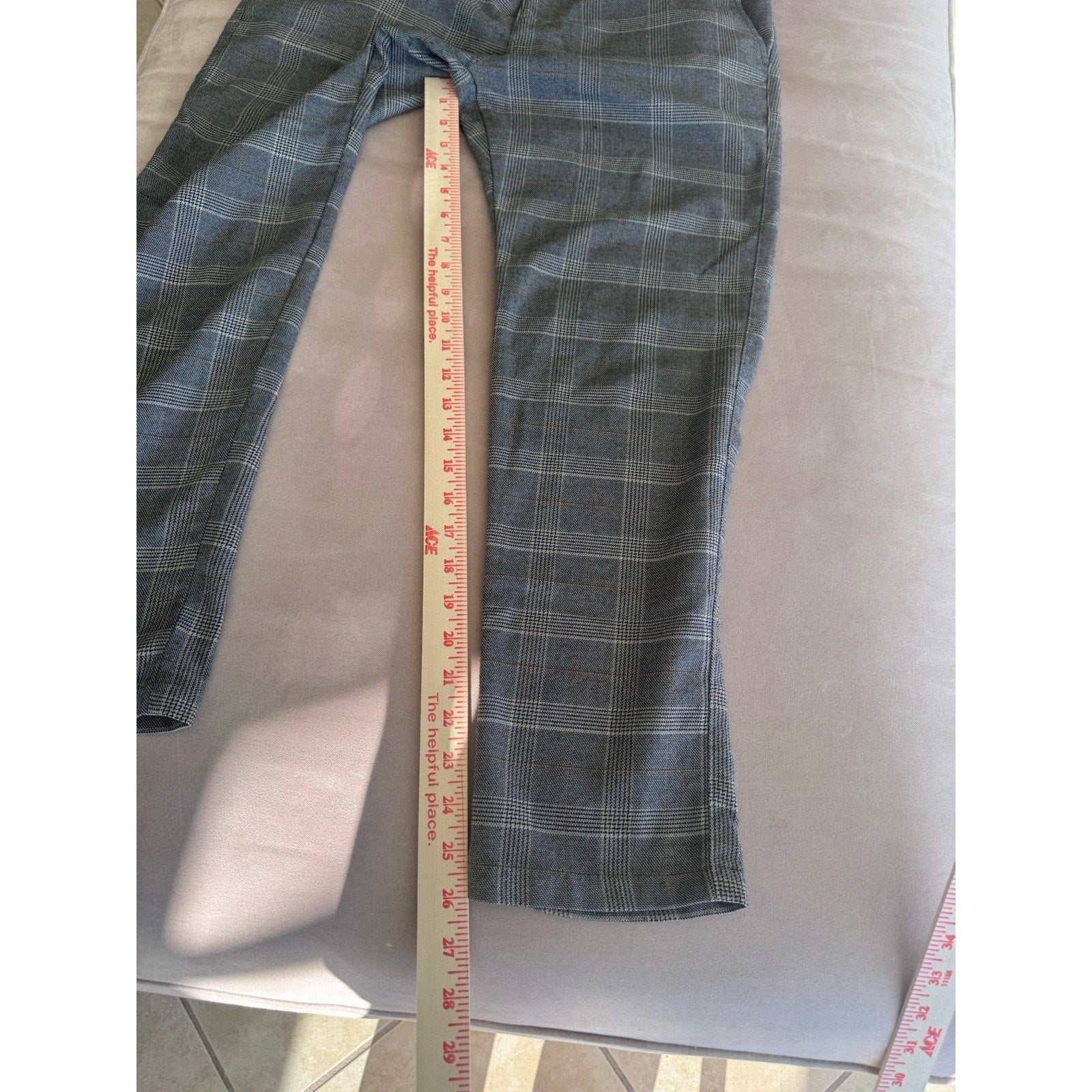 Hollister Epic Flex Skinny Pants Men's 33X26 Straight Leg Plaid Chino Gray