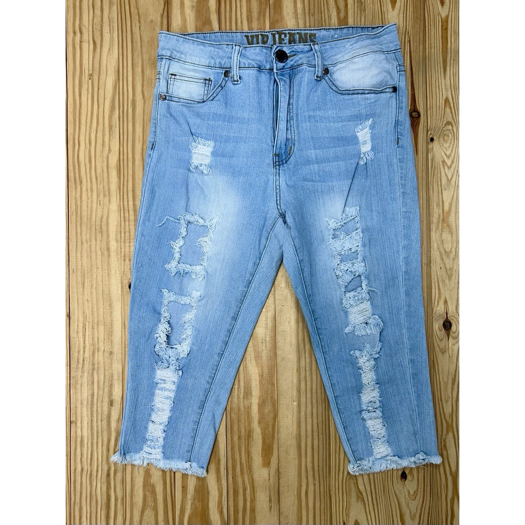 VIP Jeans Size 9/10 Womens Straight Distressed Stretch Mid Rise Blue Denim