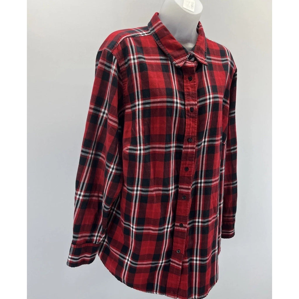 Lauren Ralph Lauren Shirt Womens 2X Red Plaid Flannel Button Up Outdoor Hiking