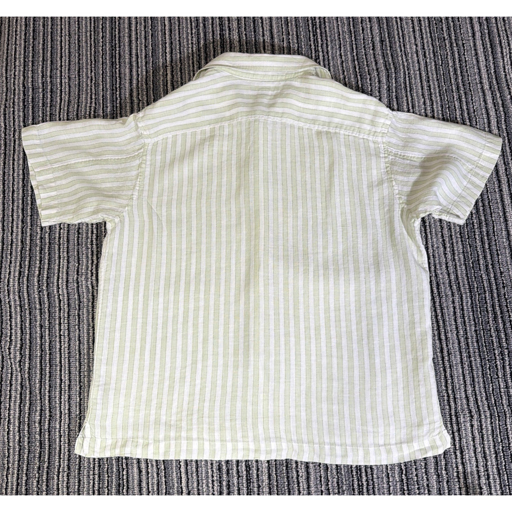 Banana Republic Mens L Green 100% Linen Short Sleeve Striped Button Down Shirt