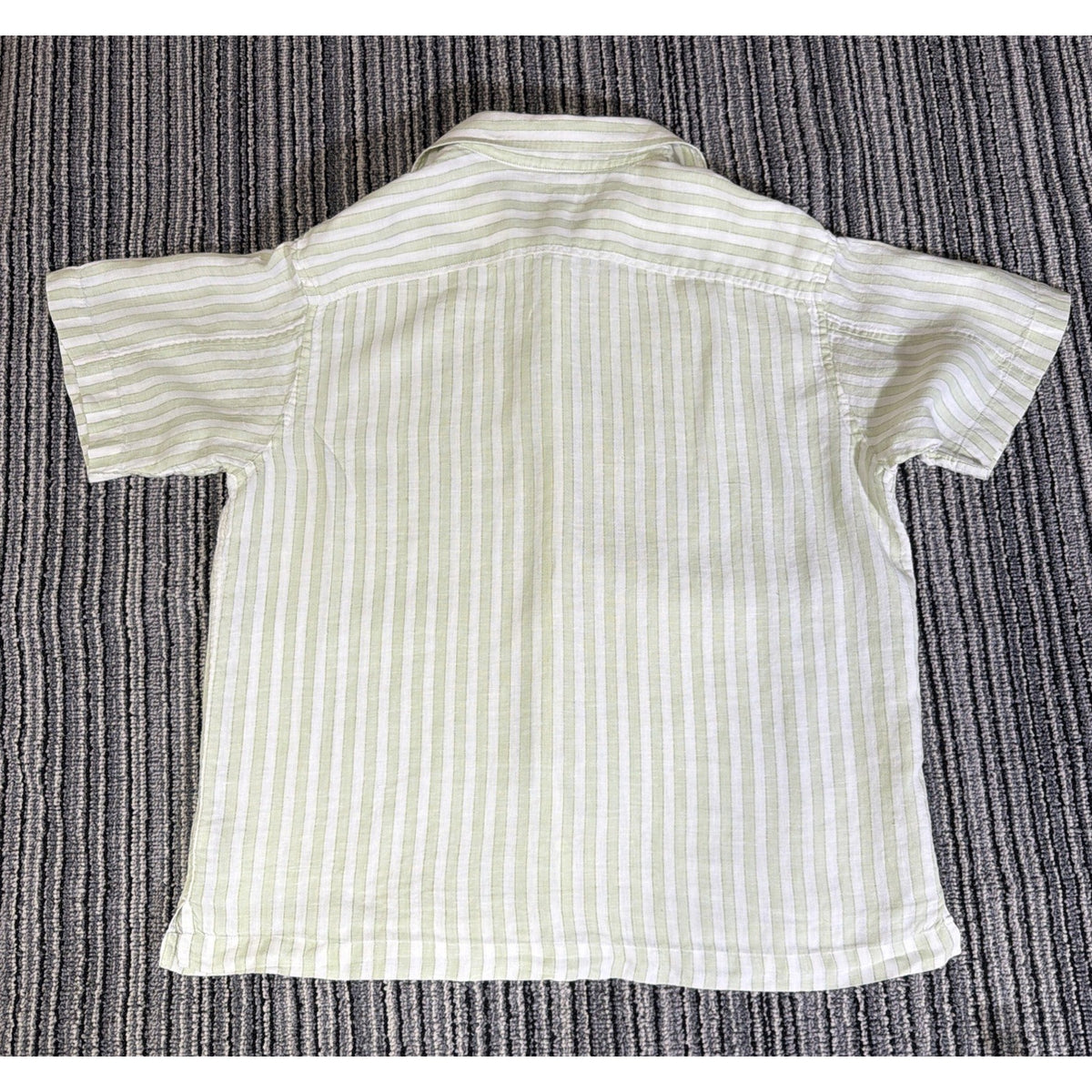 Banana Republic Mens L Green 100% Linen Short Sleeve Striped Button Down Shirt