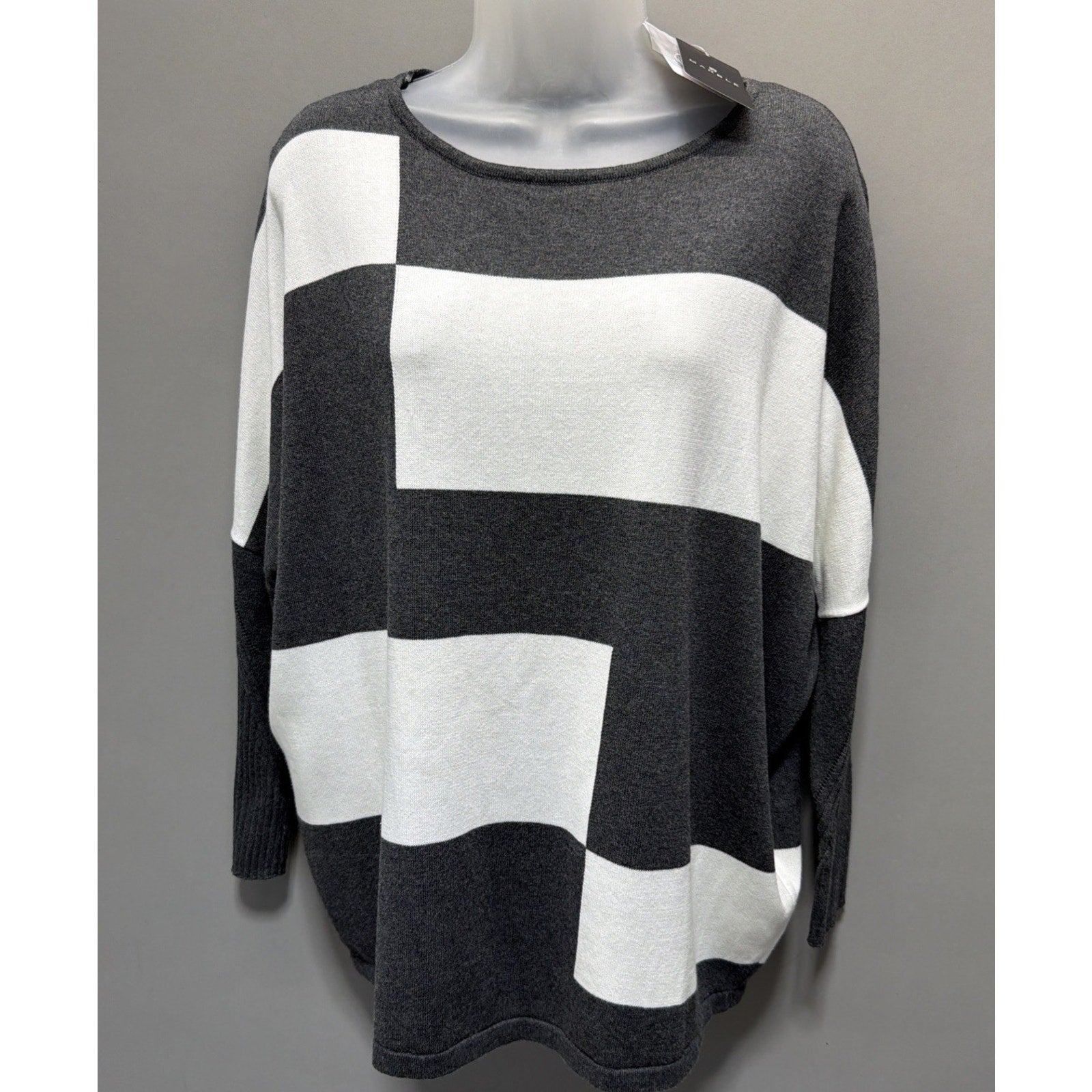 Marble Scotland Colorblock Luxury Cotton Knit Oversized Sweater Womens S NWT