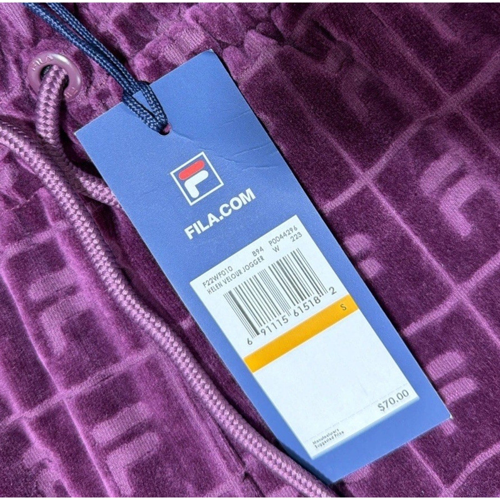 Fila Women’s Helen Velour Joggers Grape Wine Size Small NWT