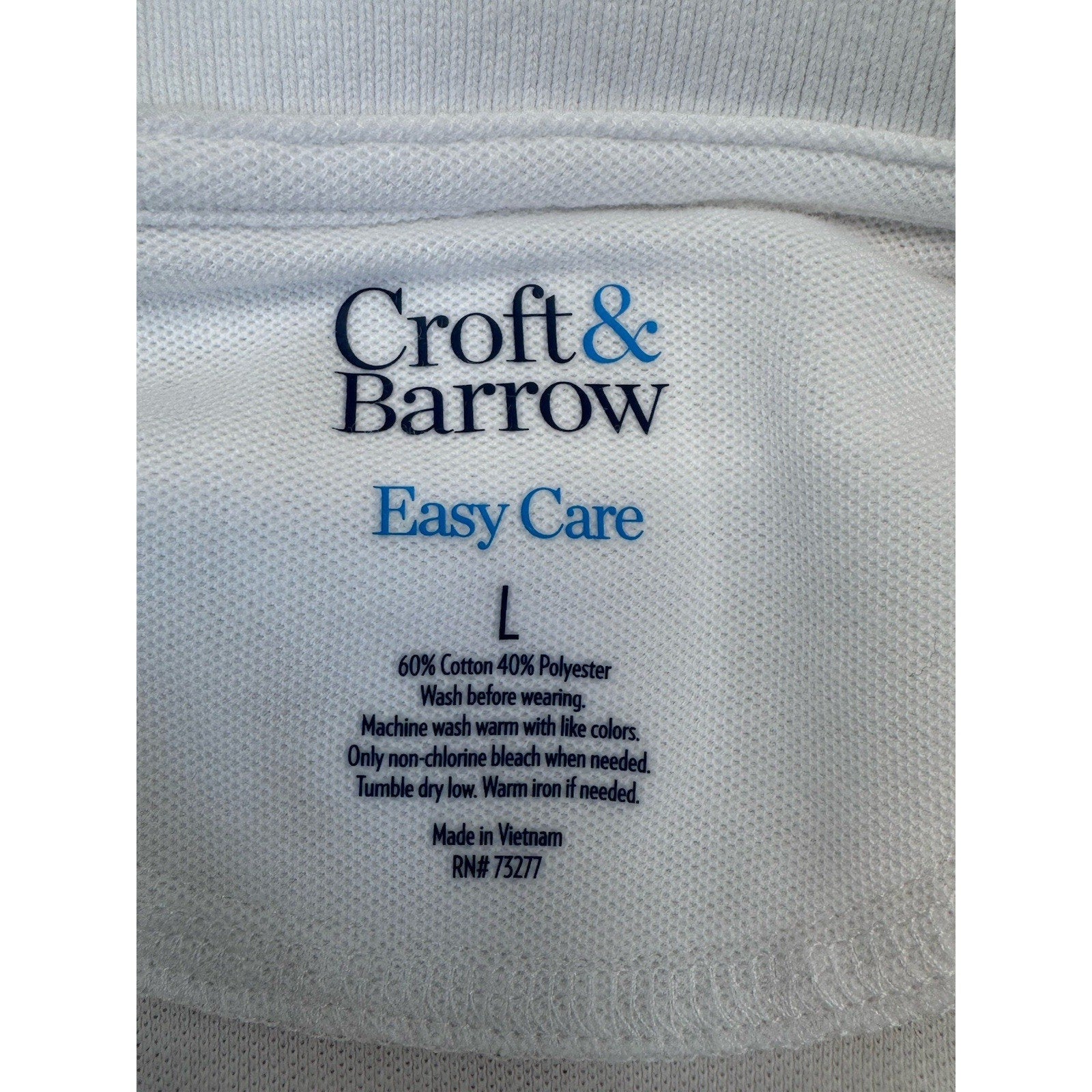 Croft & Barrow White Polo Shirt Men's Size Large Short Sleeve