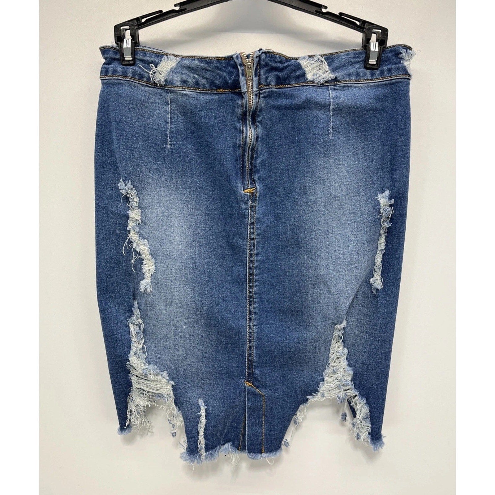American Bazi LA Skirt Denim Jean Skirt Woman Distressed Front L Blue