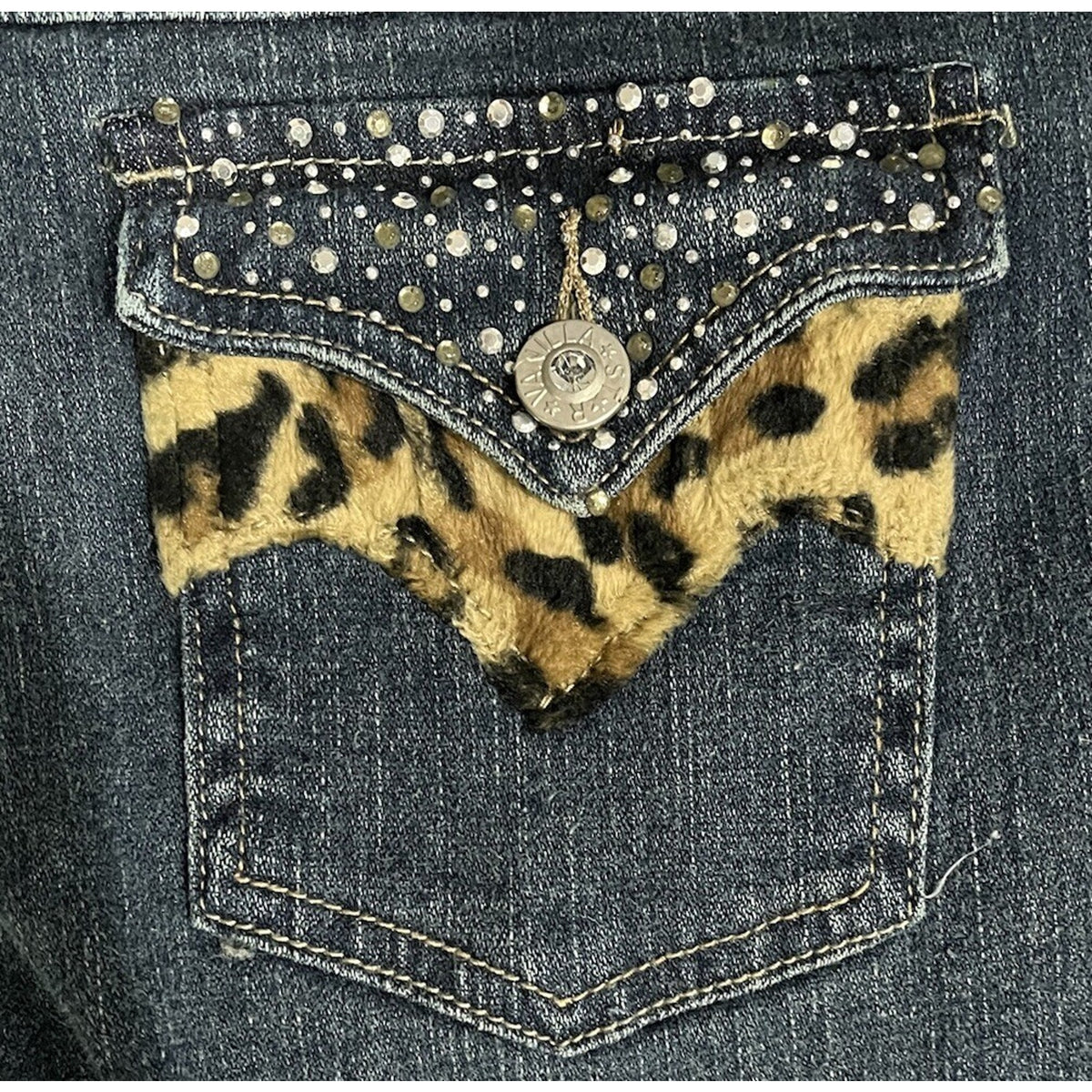 Leopard Pocket Women's Juniors Vanilla Star Jeans Denim Size 5 Distressed
