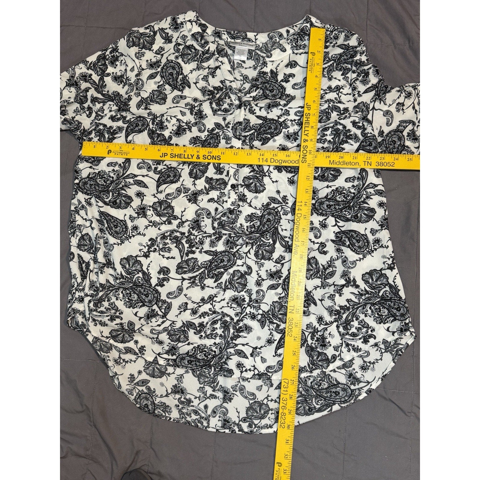 Rebecca Malone Women's V Neck 1/4 Button Up Roll Tab Sleeves Tunic Blouse 1X