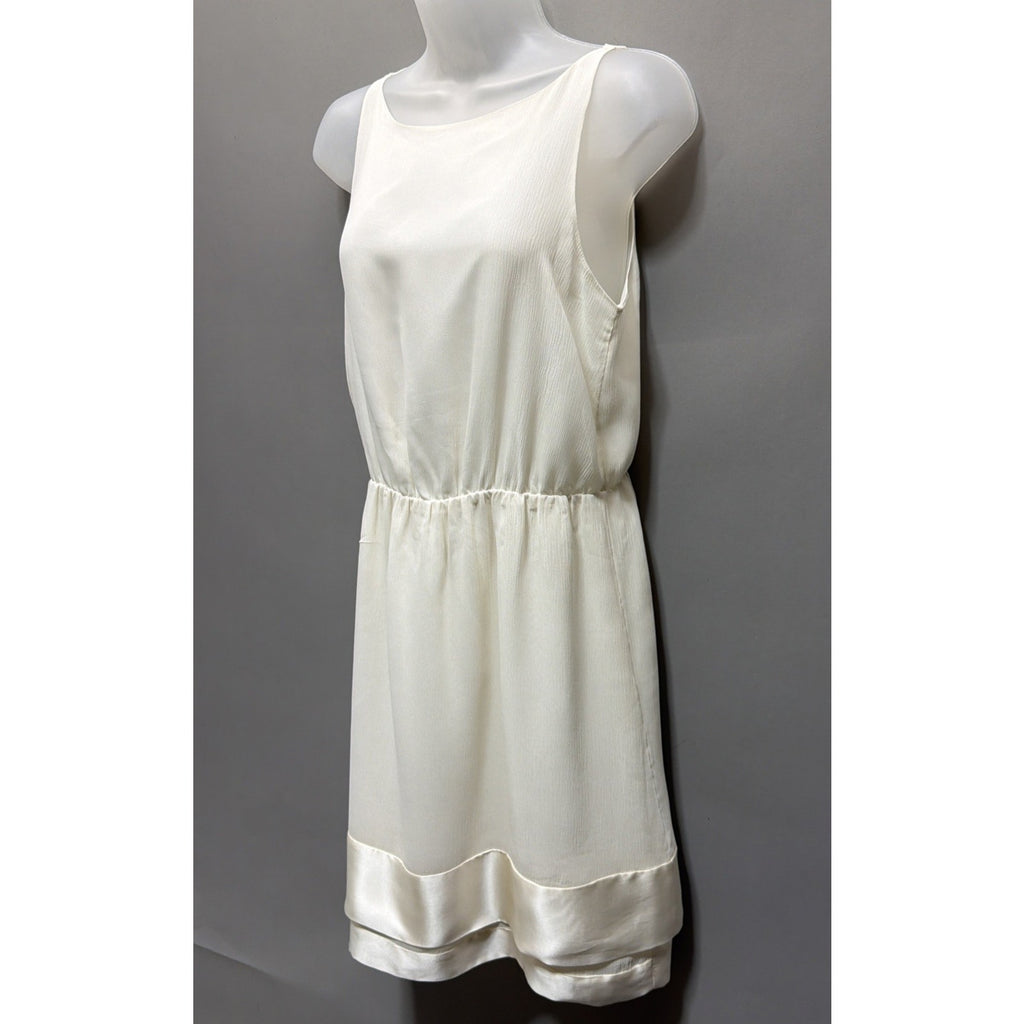Banana Republic 100% Silk Ivory Shift Dress Womens 6 Satin Hem Sleeveless