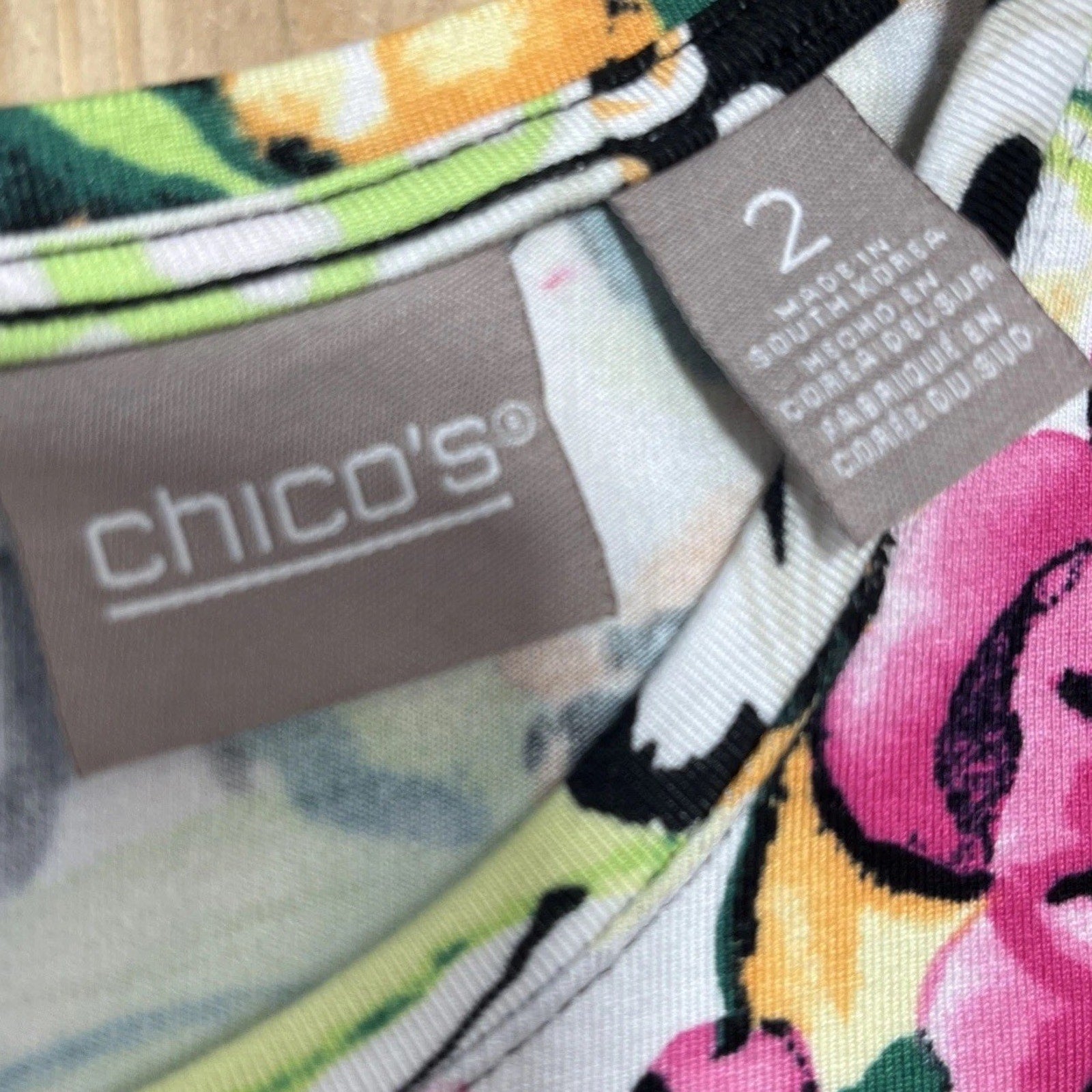 Chicos Top Women 2 US L Multi Floral Blouse Colorful Stretchy Bloomcore Mature