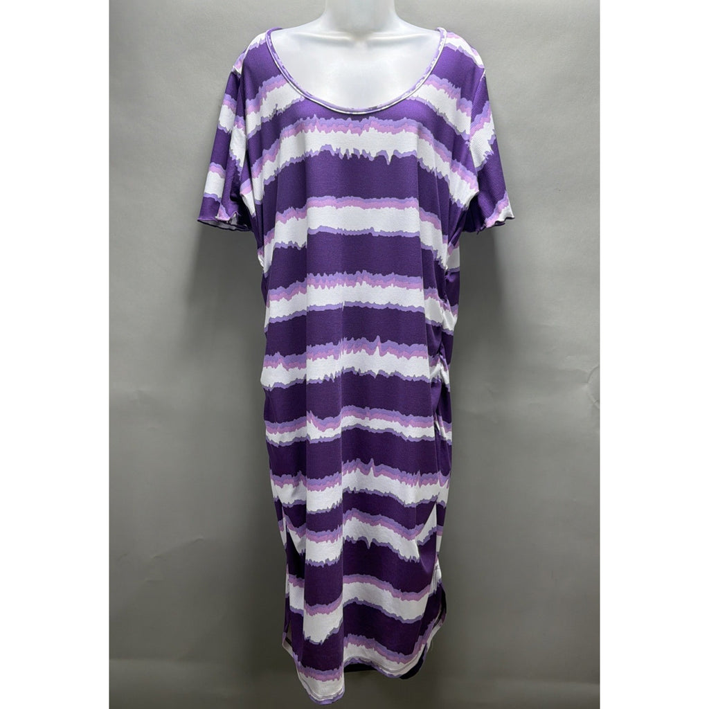 New Ashley Stewart Womens striped dress purple midi Short sleeve size 22/24 NWT