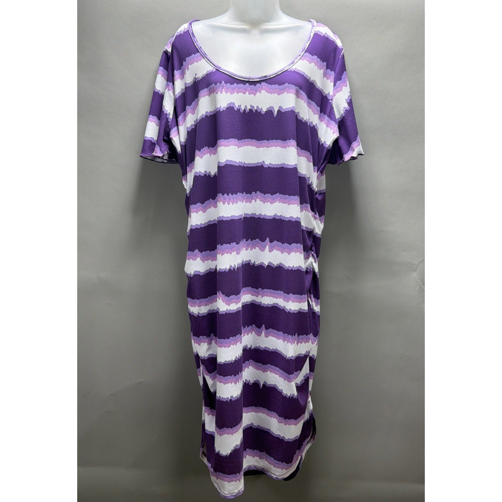 New Ashley Stewart Womens striped dress purple midi Short sleeve size 22/24 NWT