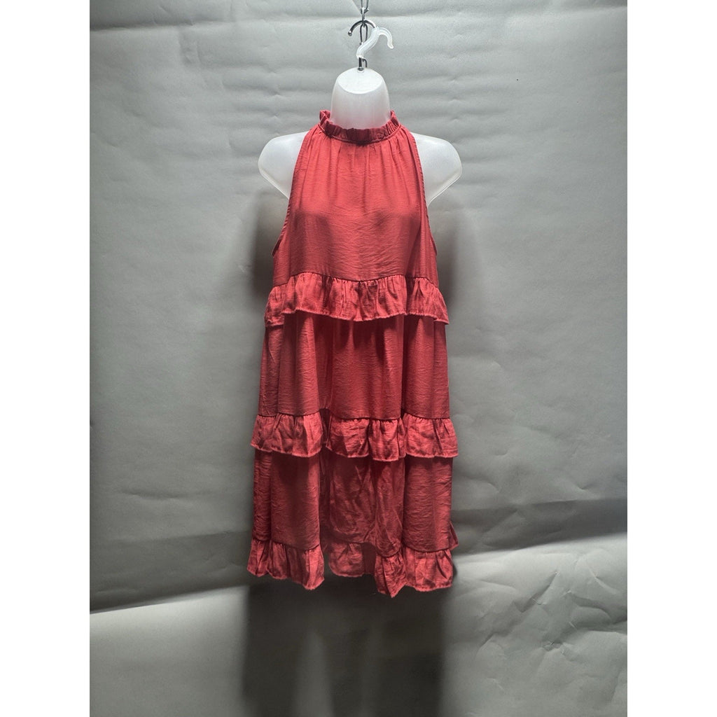 ODDI Womens Medium Red Tiered Ruffle Halter Dress Sleeveless Boho Mini