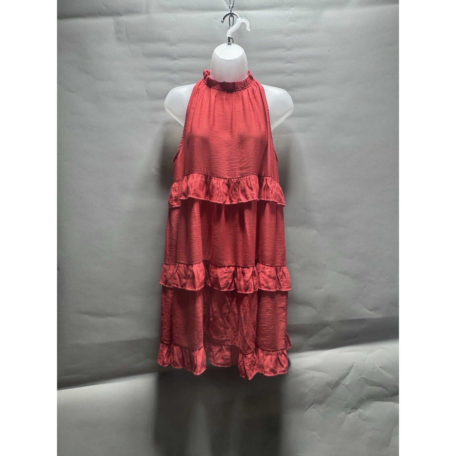 ODDI Womens Medium Red Tiered Ruffle Halter Dress Sleeveless Boho Mini