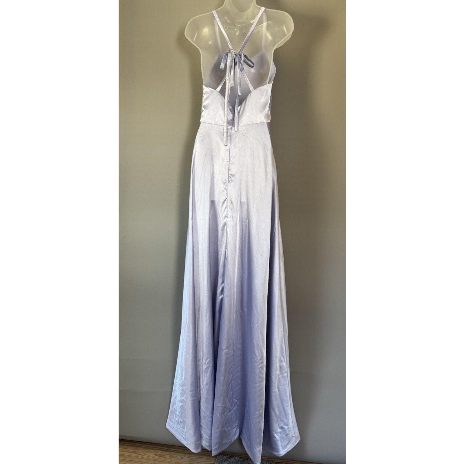 Lavender Satin Maxi Dress Open Back Spaghetti Strap Formal Prom Bridesmaid