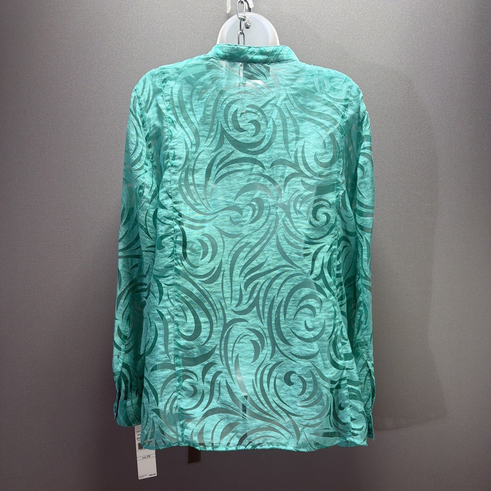 Alfred Dunner Plus Sz 20 Burnout Cover Up Lace Aqua Button-Up Blouse NWT