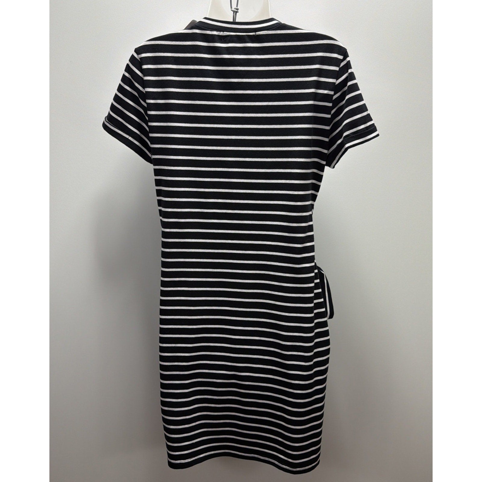 NWT Merokeety Blue White Stripe Short Sleeve Tie Waist Stretch Dress SIZE M