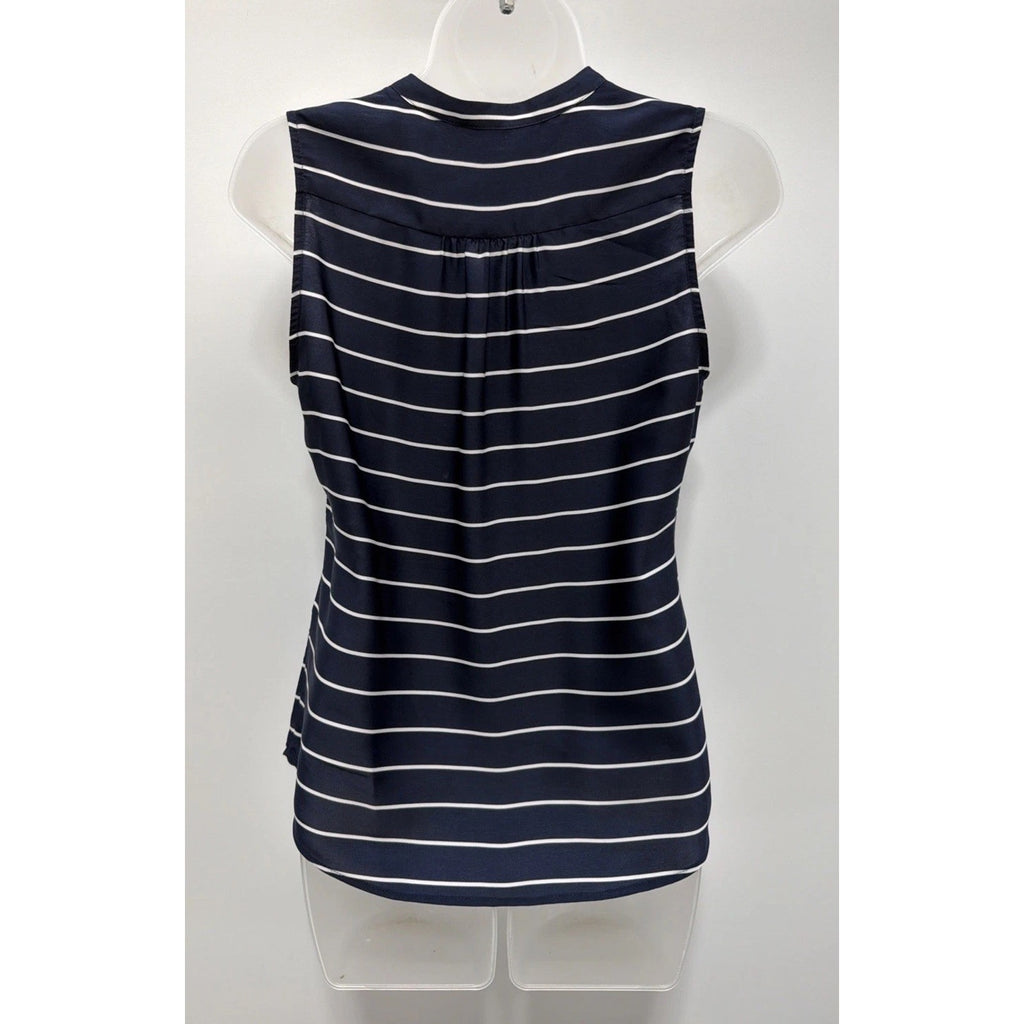 Banana Republic Tunic Top Navy Blue White Riley Striped Sleeveless Button Up XS