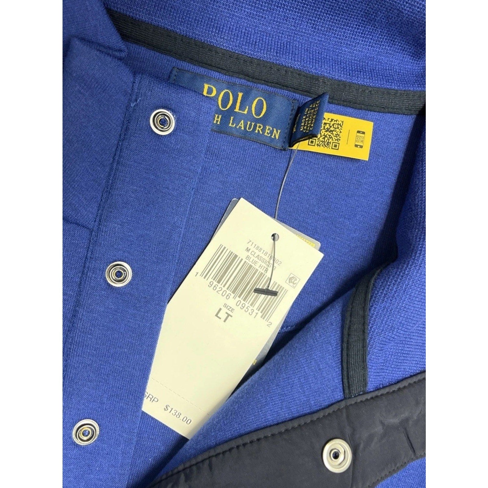 New Polo Ralph Lauren Performance Hidden 1/4 Snap Collar Sweatshirt Navy Large T