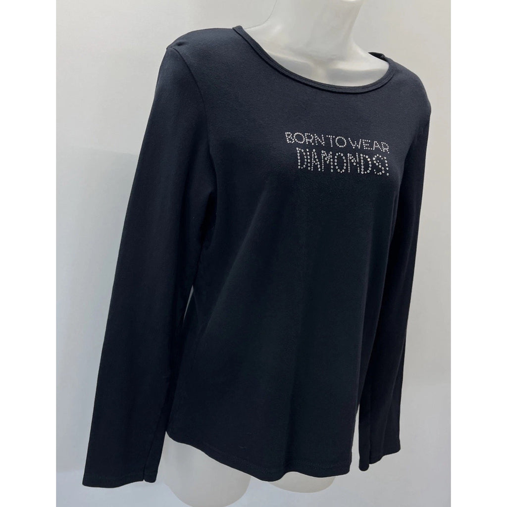 Women’s Jensen Long Sleeve Shirt Born To Wear Diamonds Jeweled Made In USA XL