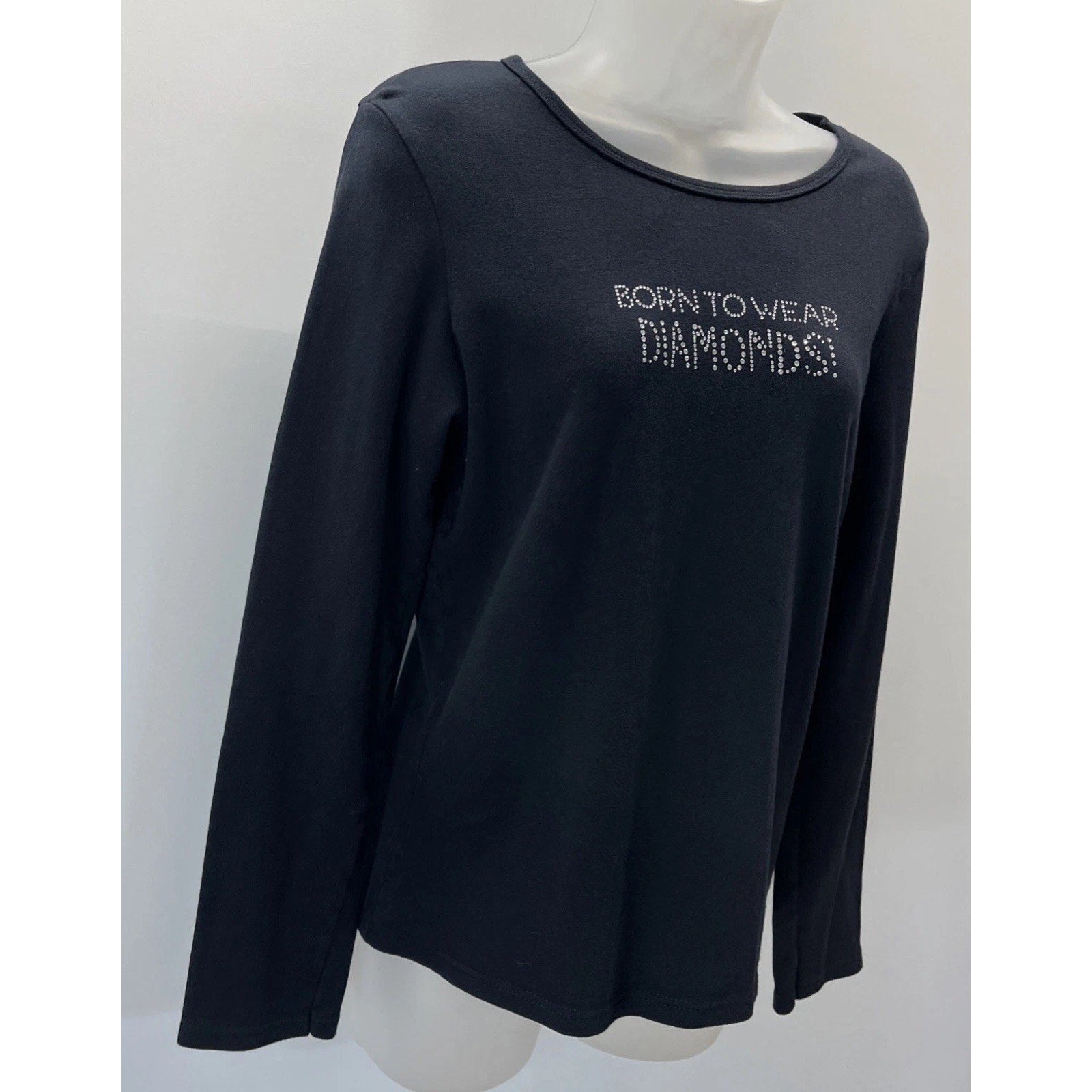 Women’s Jensen Long Sleeve Shirt Born To Wear Diamonds Jeweled Made In USA XL