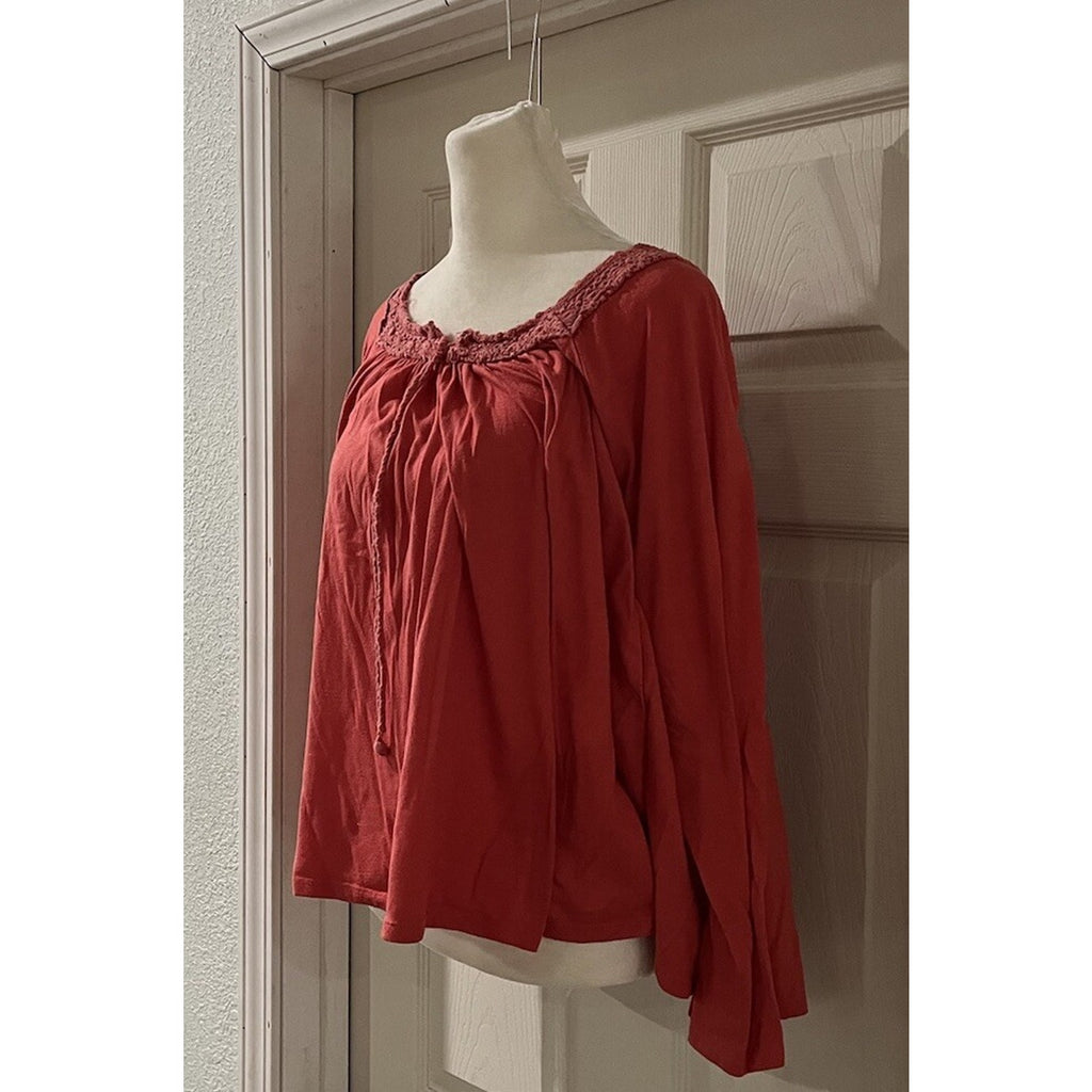 Wrangler Retro Western - M Bell Sleeve Ranch Blouse Top Cowgirl Coral Color