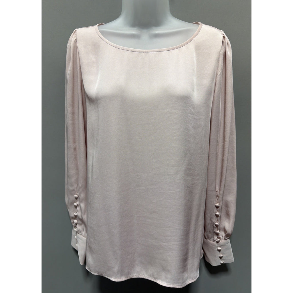 Express women sz M Semi Sheer Blouse Light Pink long sleeve top