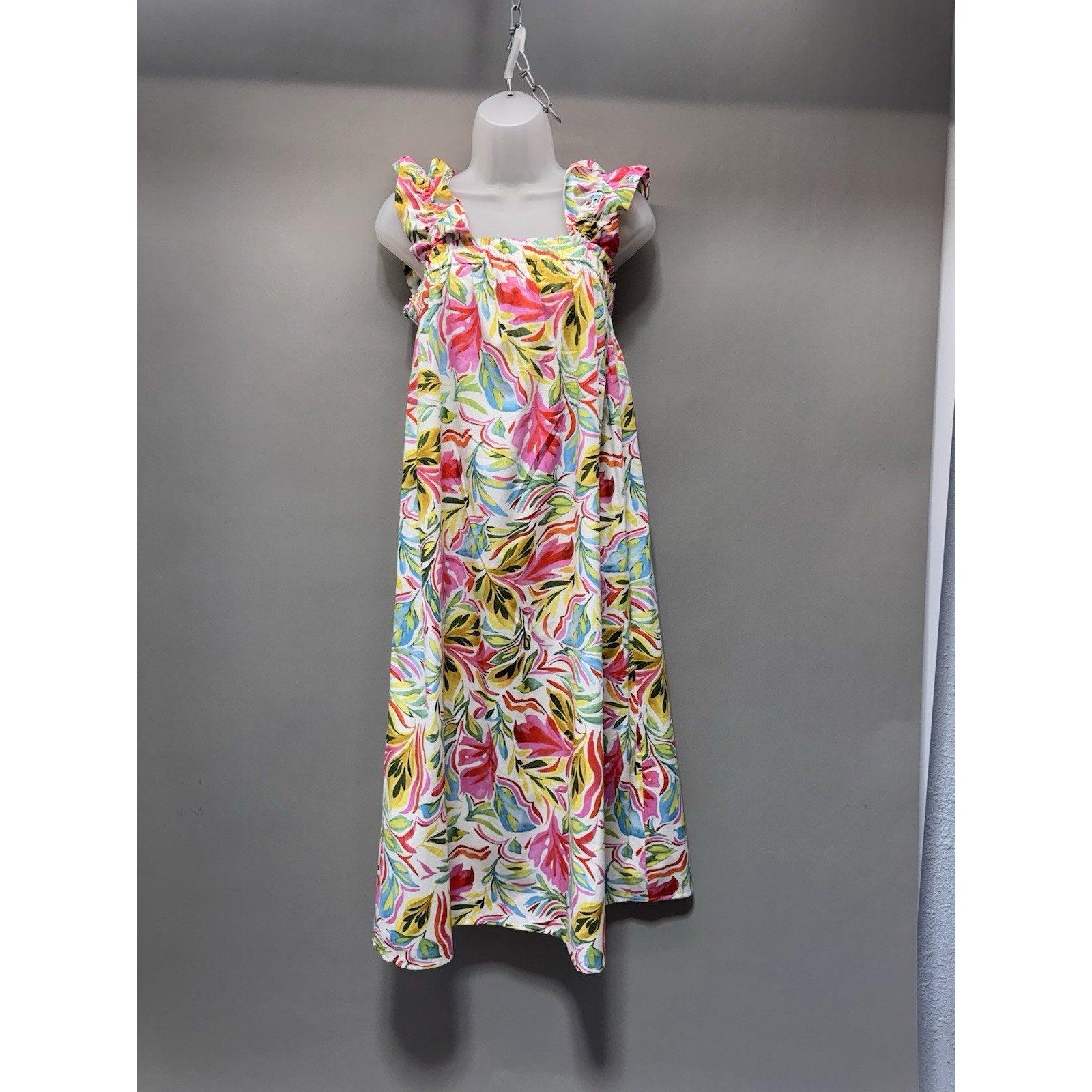 Rainey & Scott Co Floral Cotton Maxi Dress Sz S Ruffle Strap Summer Boho NWT