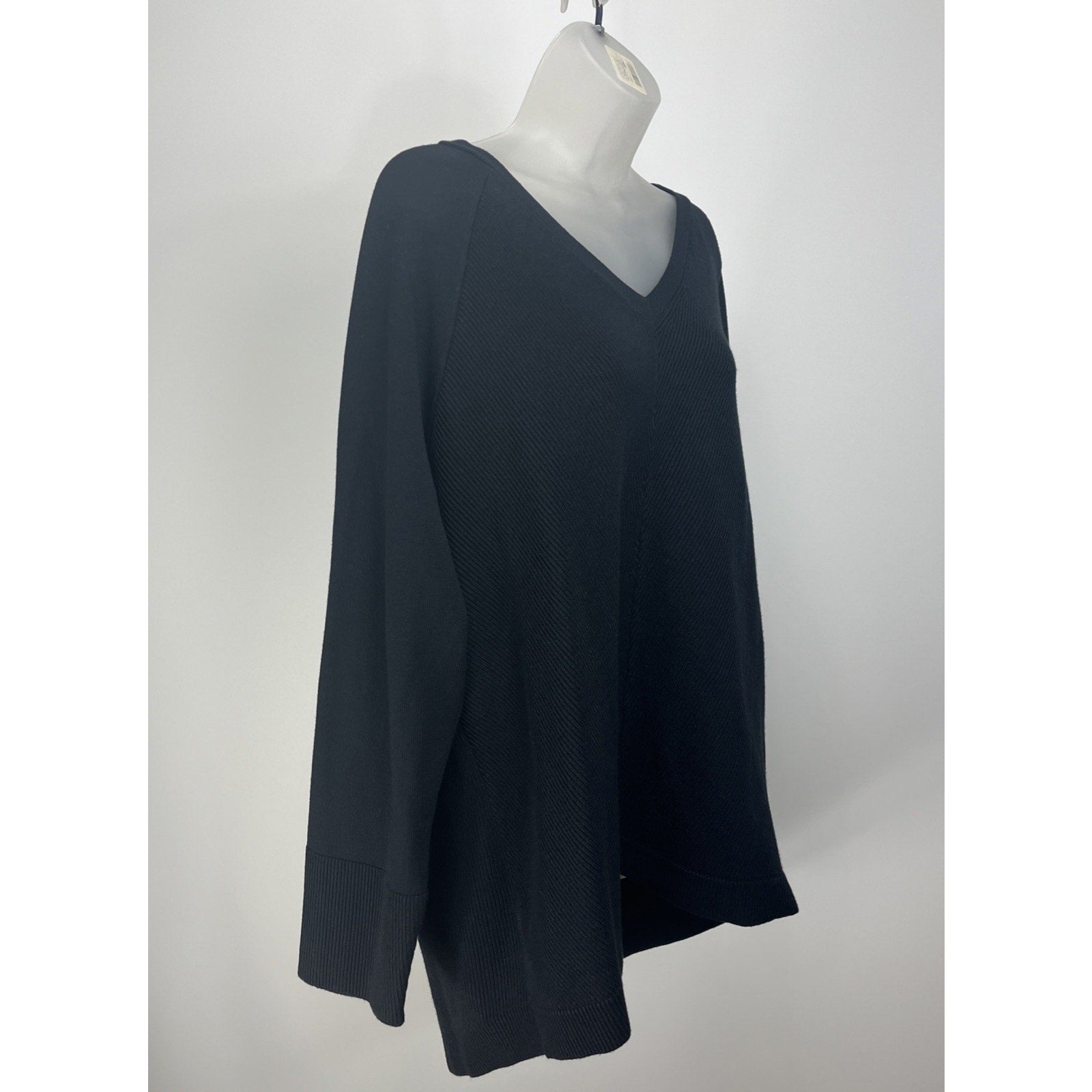 NWT Talbots womens black sweater size XL ribbed long sleeve v neck
