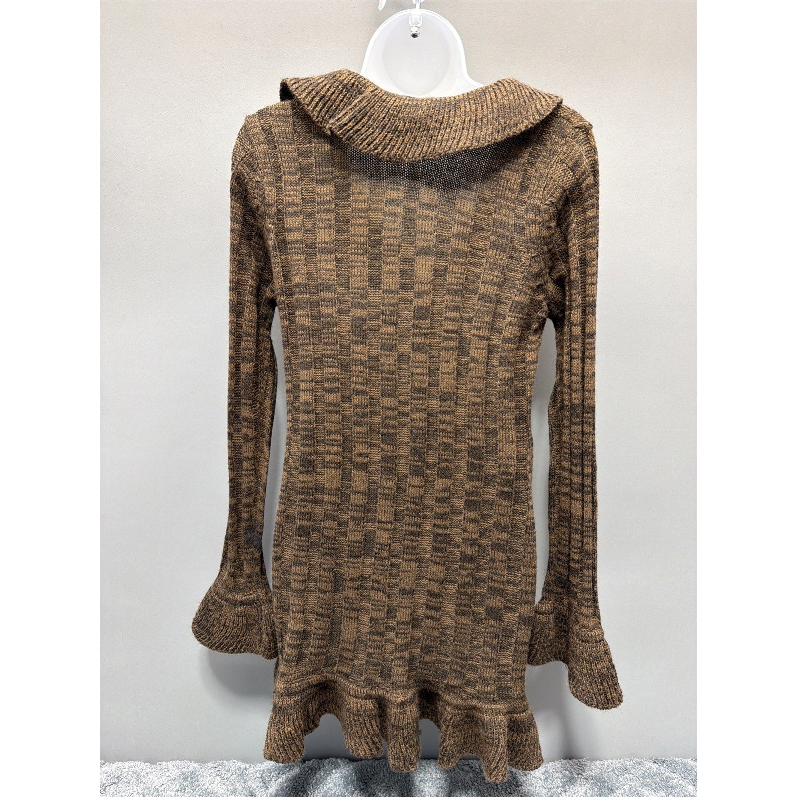 Brittany Black Womens Knit Ruffle Front Bell Sleeves Cardigan S