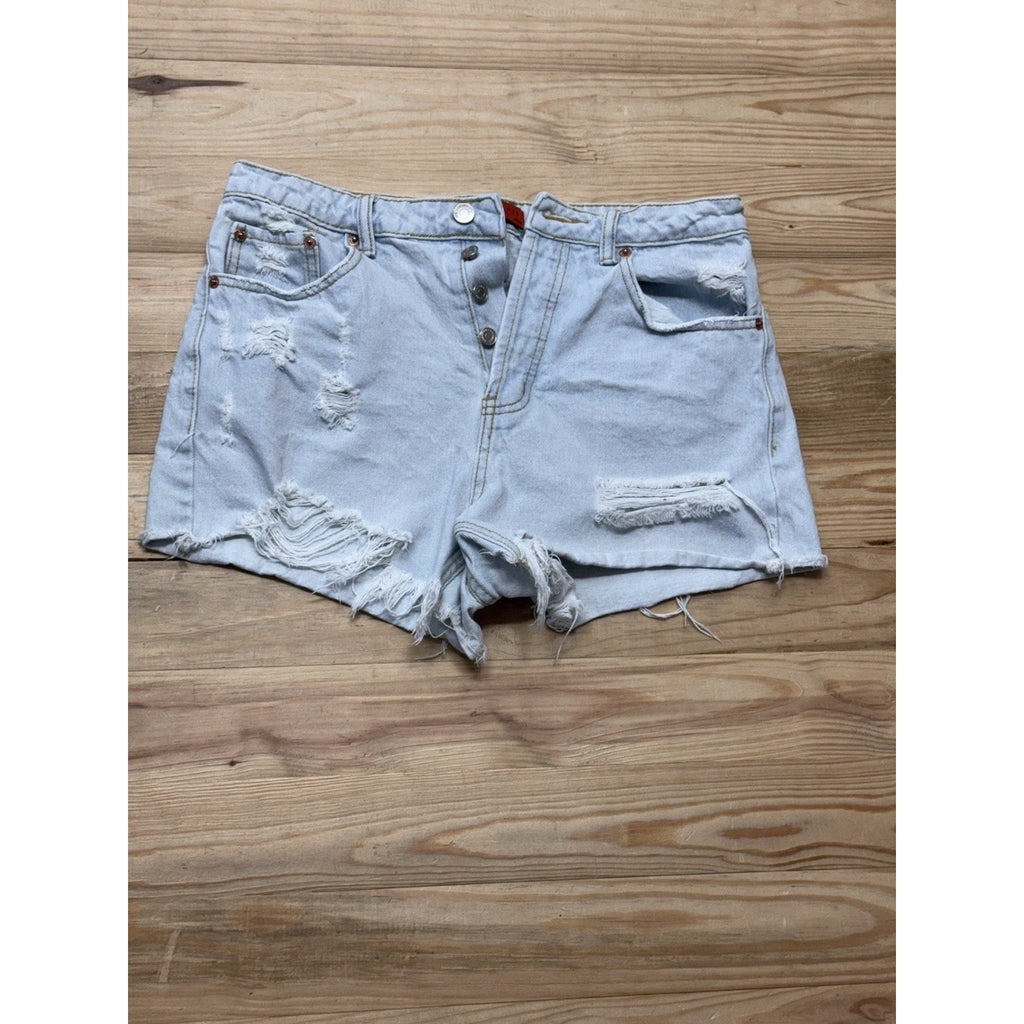 Signature8 Women's Button Fly Distressed High-Rise Denim Shorts Size Medium