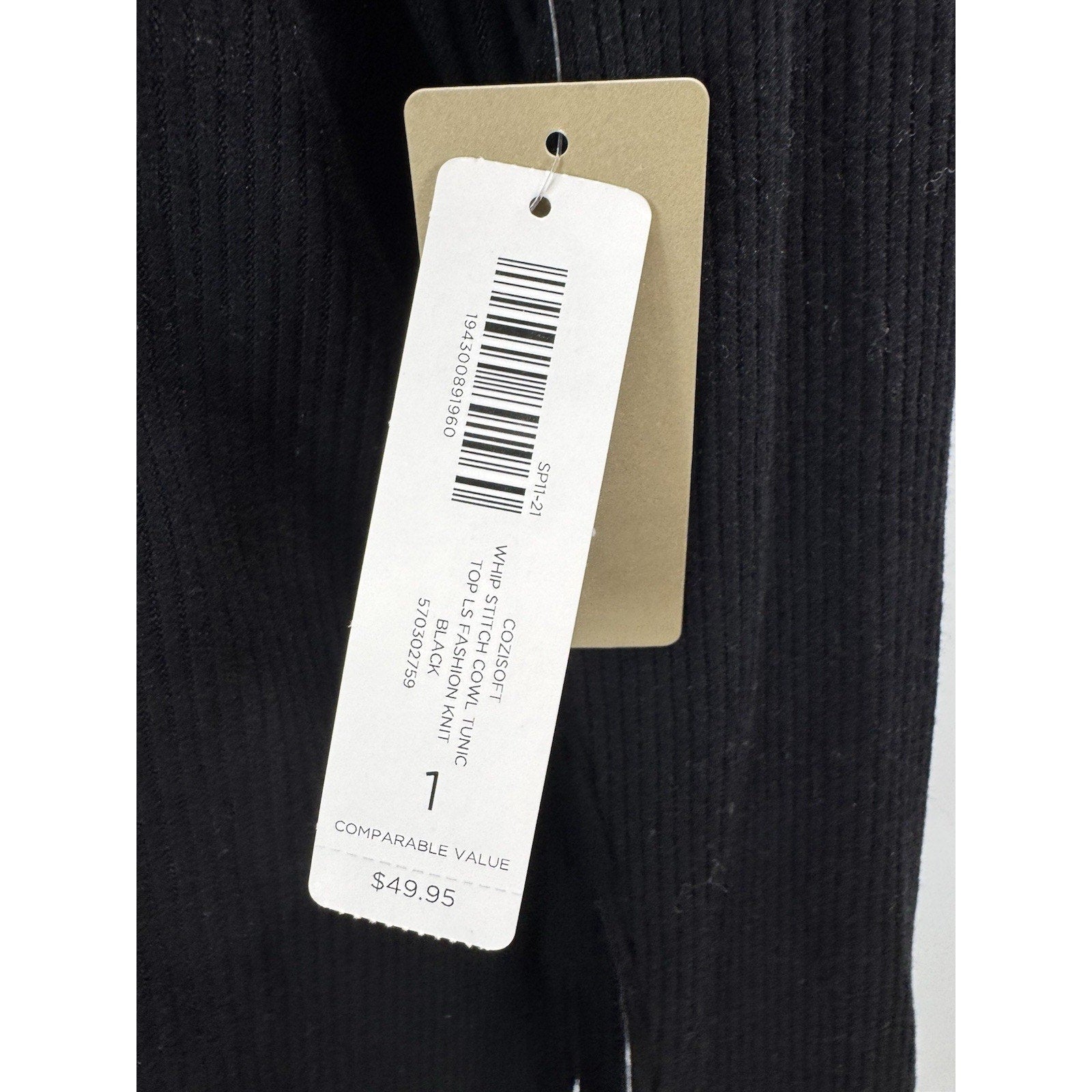 CHICOS Black Rayon Blend Split Cowl Neck Long Sleeve Tunic NWT