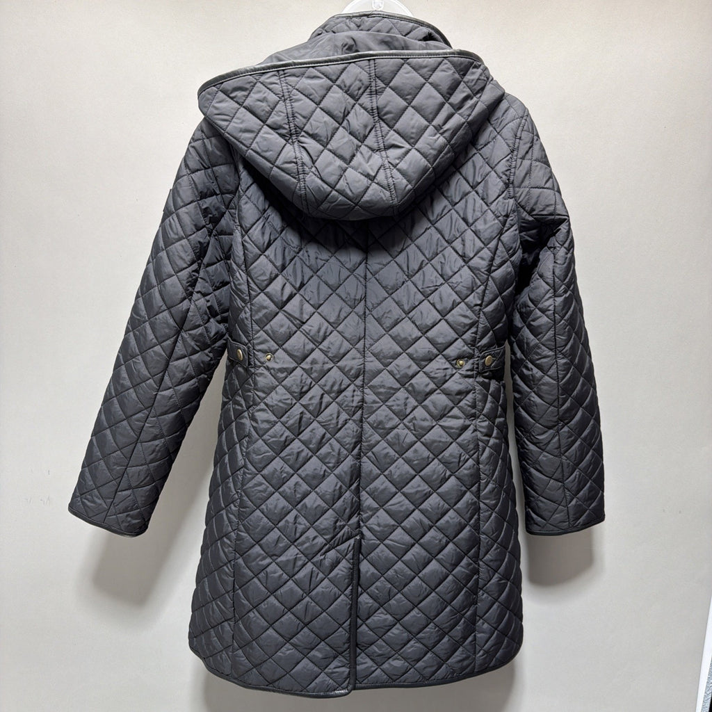 Lauren Ralph Lauren Black Label Quilted Vegan Leather Trim Hooded Coat Size M
