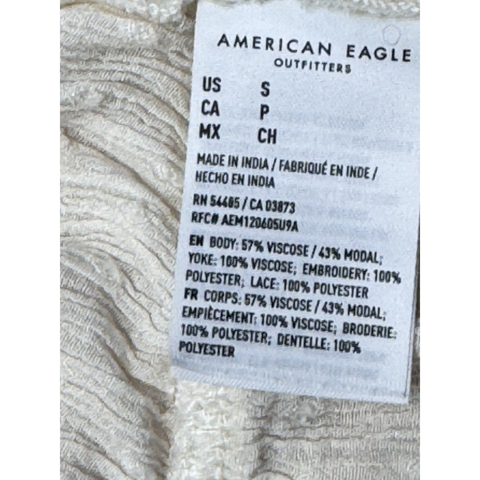 American Eagle Women’s Small Shirt Blouse Top Button Embroidered Cream Ruffle